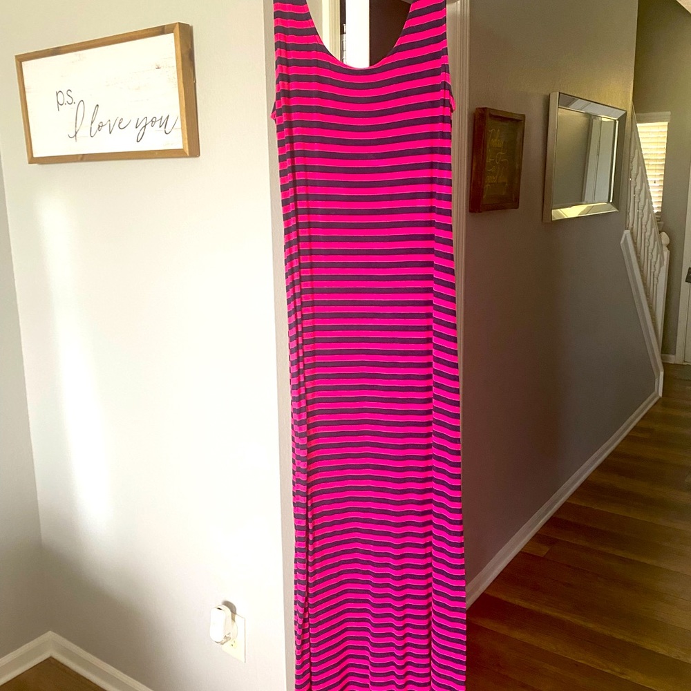 Hot Pink & Navy Stripped Maxi